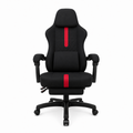 ARTIC black gaming chair with red accent stripe and retractable footrest front view