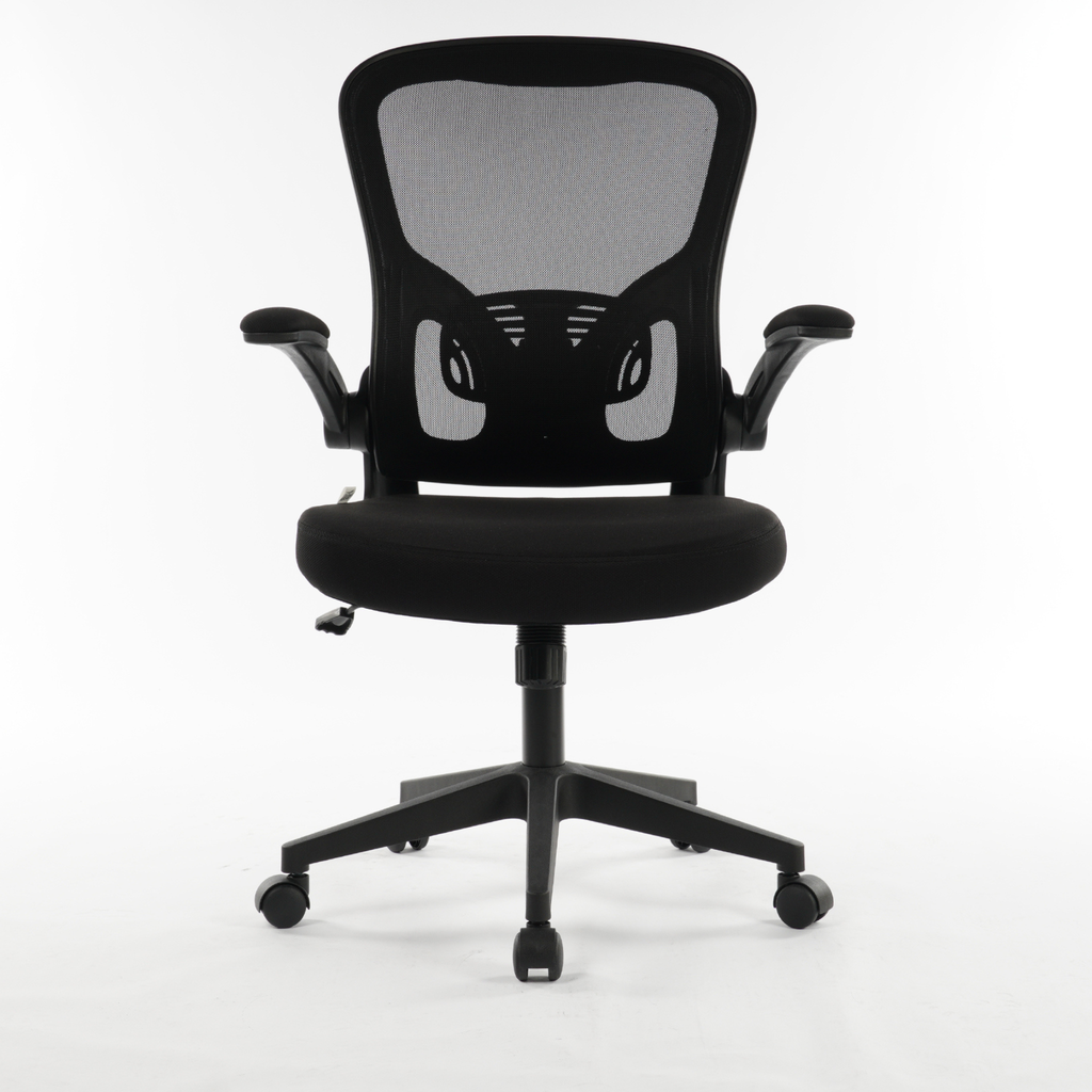 ARTIC mid-back black mesh office chair with flip-up armrests front view on white background