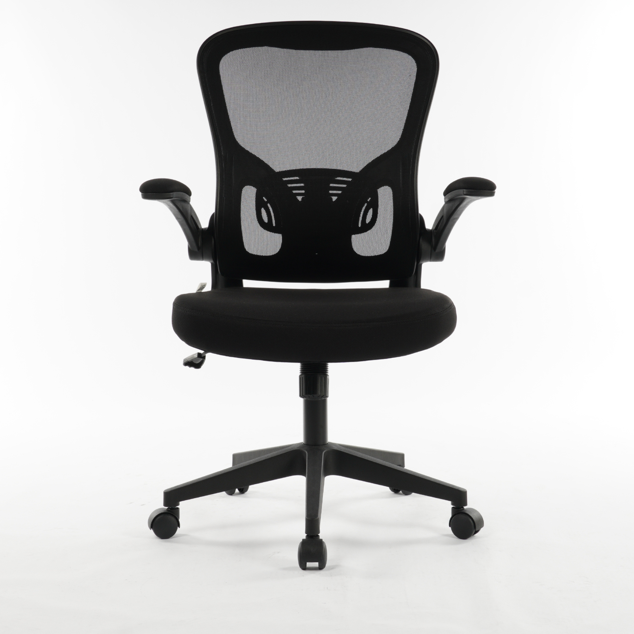 ARTIC mid-back black mesh office chair with flip-up armrests front view on white background