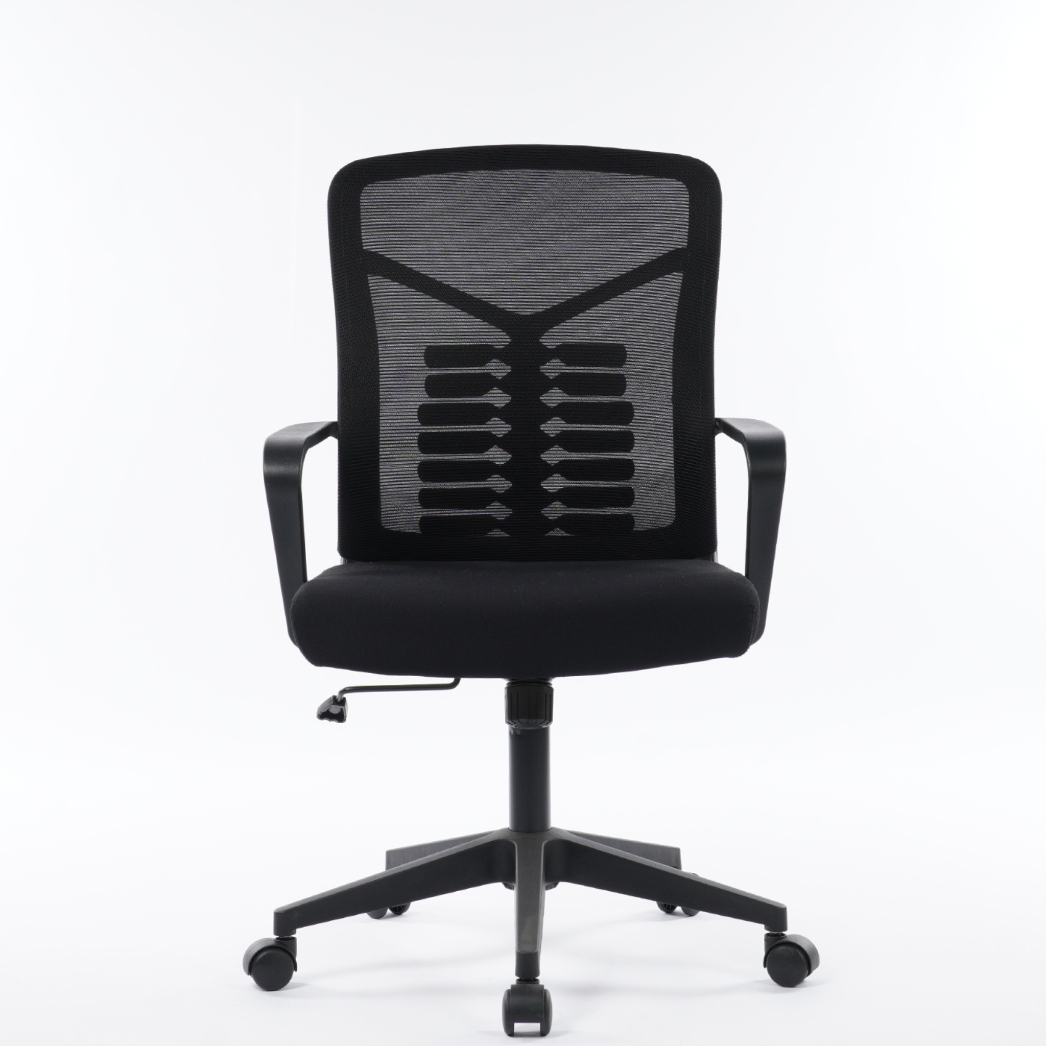 ARTIC mid-back black mesh office chair with fixed armrests front view on white background