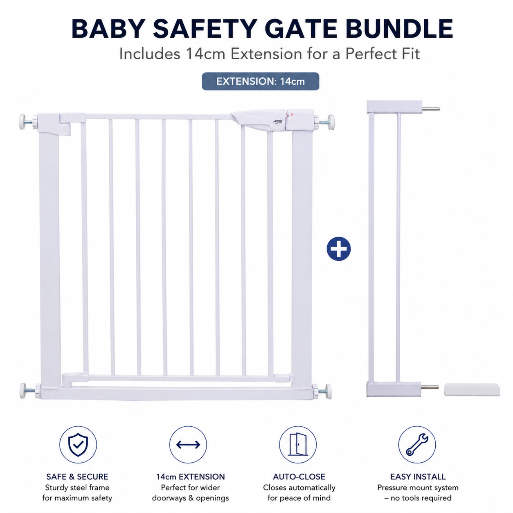 ARTIC Baby Safety Gate — Pressure Fit Stair Gate 75–82cm, No Drill, Auto-Close