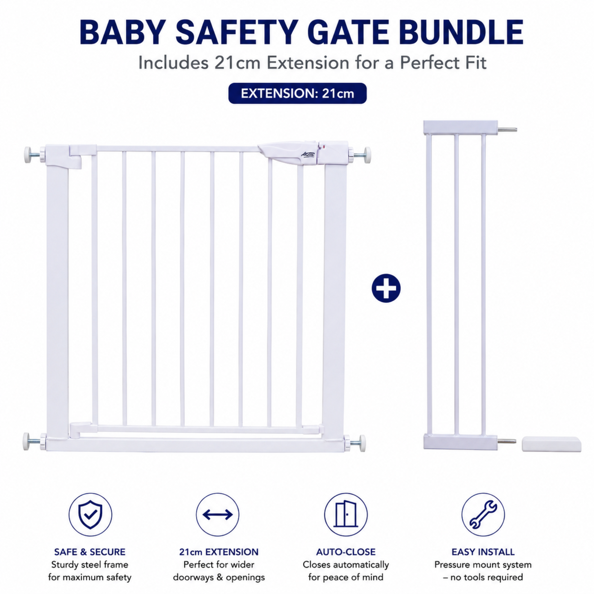 ARTIC Baby Safety Gate — Pressure Fit Stair Gate 75–82cm, No Drill, Auto-Close