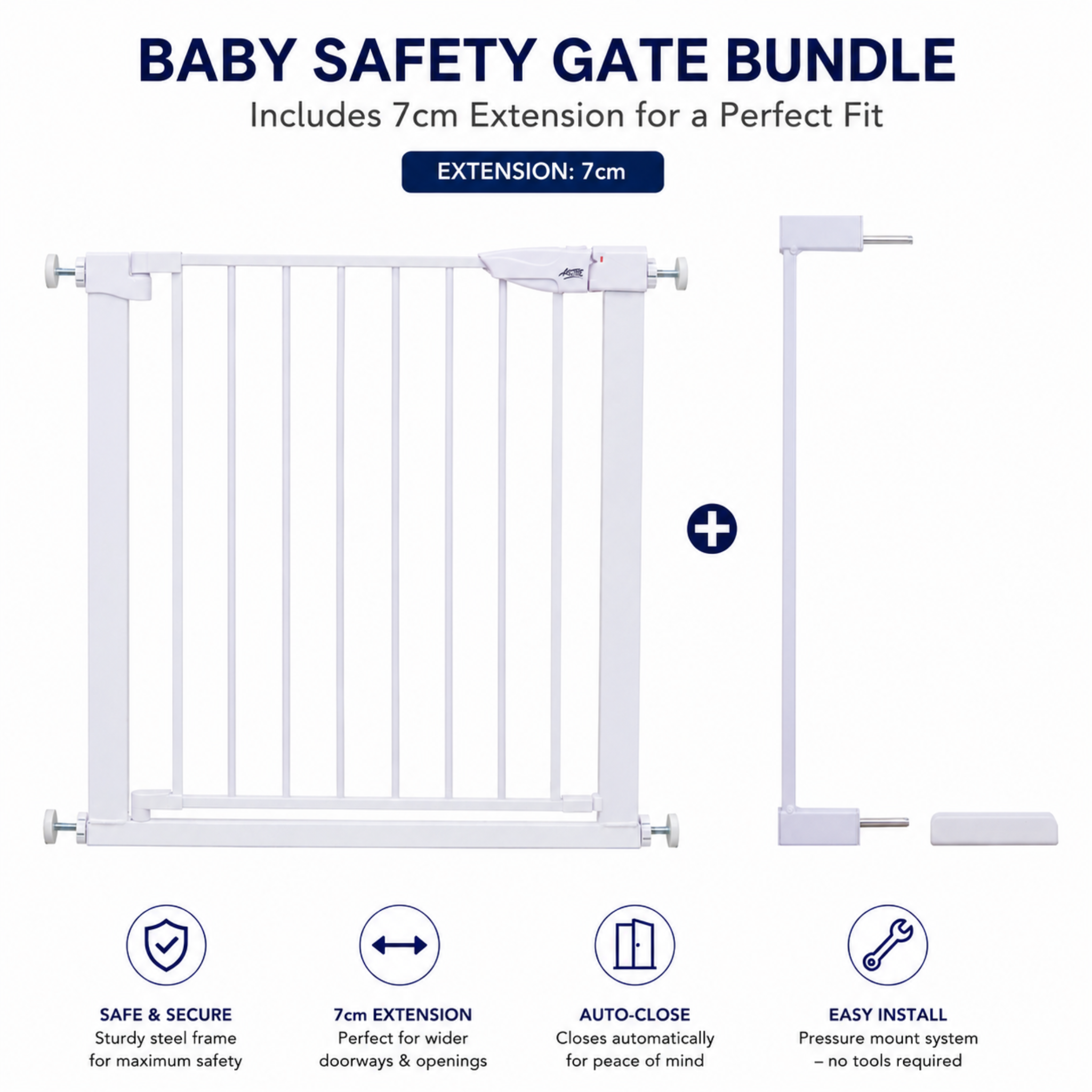 ARTIC Baby Safety Gate — Pressure Fit Stair Gate 75–82cm, No Drill, Auto-Close